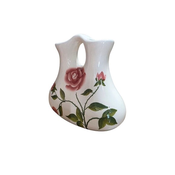Hand-Painted Ceramic Vase With Roses & Butterfly Design - Picture 9 of 10